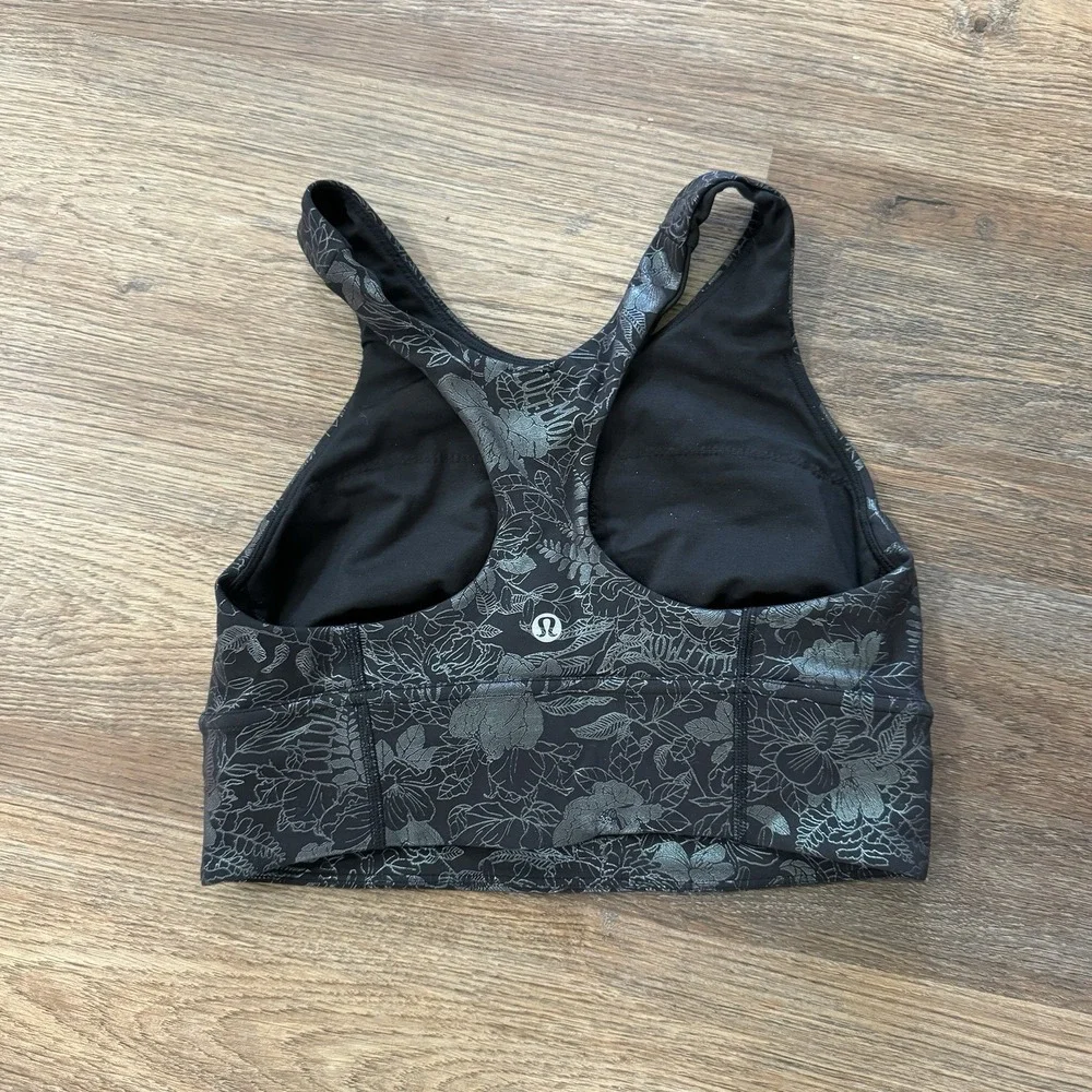 Lululemon Wunder Train Longline Bra Women's Sz 6 Black Floral Yoga‎ Athletic Gym